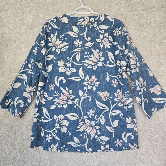 Reyn Spooner Limited Issue Tunic Top Womens Large Blue Hawaiian Reverse Print - Picture 7 of 11